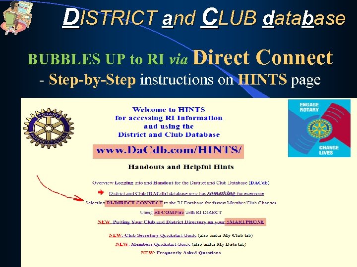 DISTRICT and CLUB database BUBBLES UP to RI via Direct Connect - Step-by-Step instructions