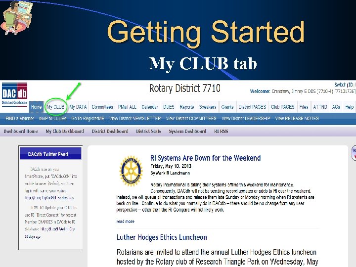 Getting Started My CLUB tab 