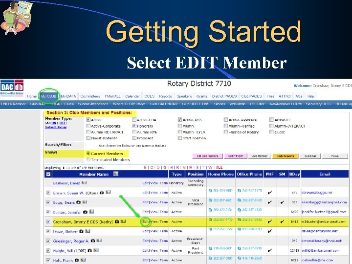 Getting Started Select EDIT Member 44 