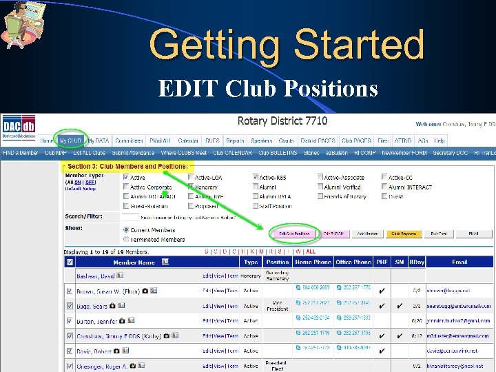 Getting Started EDIT Club Positions 