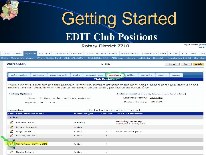 Getting Started EDIT Club Positions 