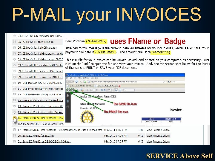 P-MAIL your INVOICES SERVICE Above Self 