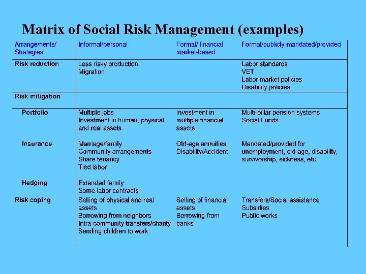 Matrix of Social Risk Management (examples) 