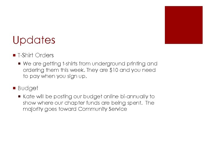 Updates ¡ T-Shirt Orders ¡ We are getting t-shirts from underground printing and ordering