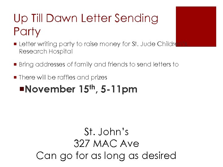 Up Till Dawn Letter Sending Party ¡ Letter writing party to raise money for