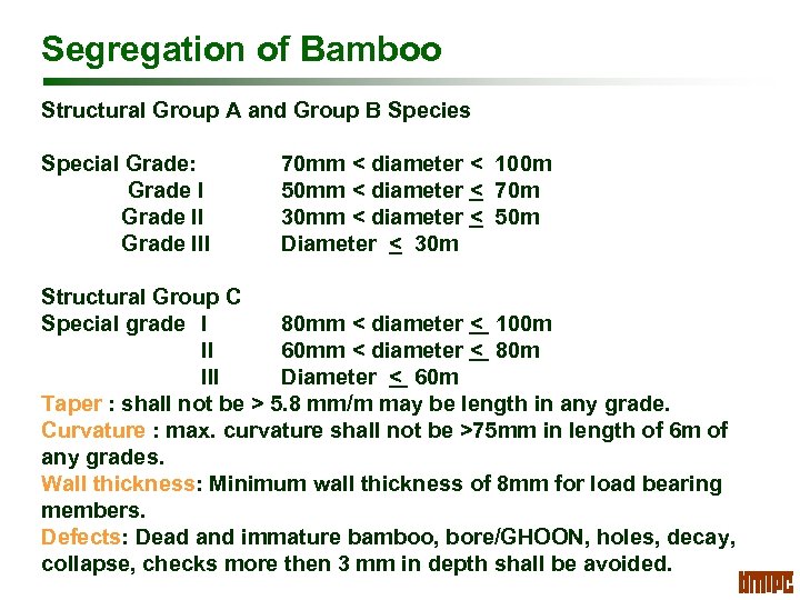 Segregation of Bamboo Structural Group A and Group B Species Special Grade: Grade III