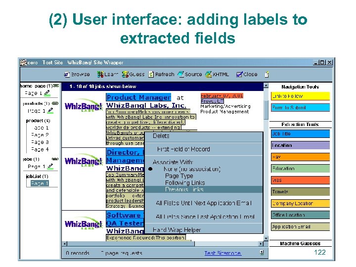 (2) User interface: adding labels to extracted fields 122 