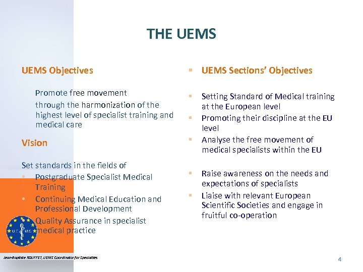 THE UEMS Objectives § UEMS Sections’ Objectives Promote free movement through the harmonization of