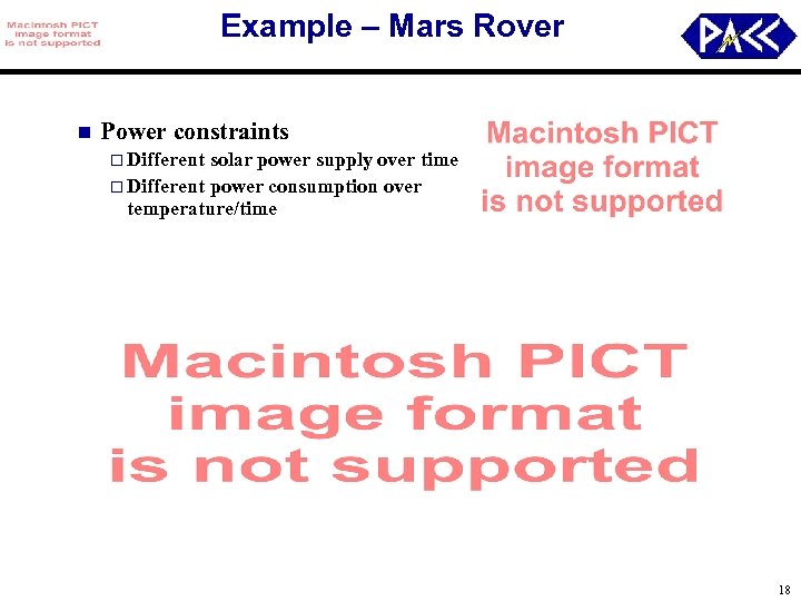 Example – Mars Rover n Power constraints o Different solar power supply over time
