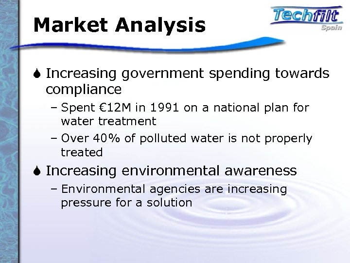 Market Analysis S Increasing government spending towards compliance – Spent € 12 M in