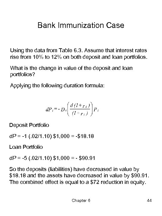 Bank Immunization Case Using the data from Table 6. 3. Assume that interest rates