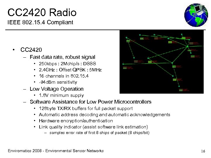 CC 2420 Radio IEEE 802. 15. 4 Compliant • CC 2420 – Fast data