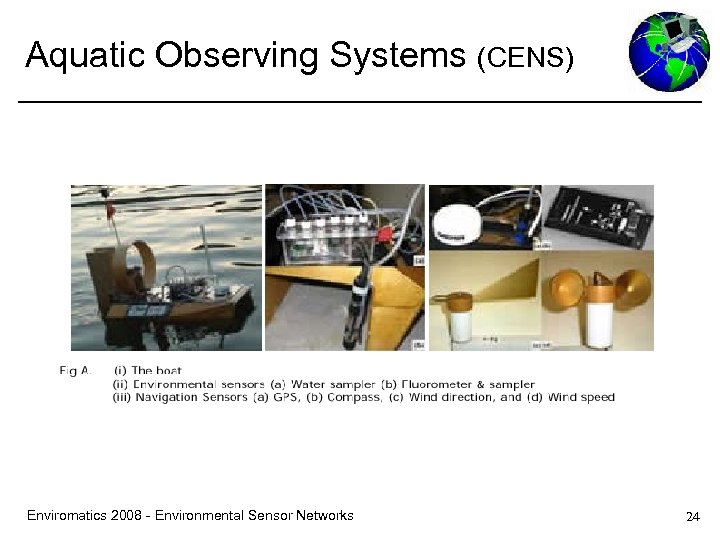 Aquatic Observing Systems (CENS) Enviromatics 2008 - Environmental Sensor Networks 24 
