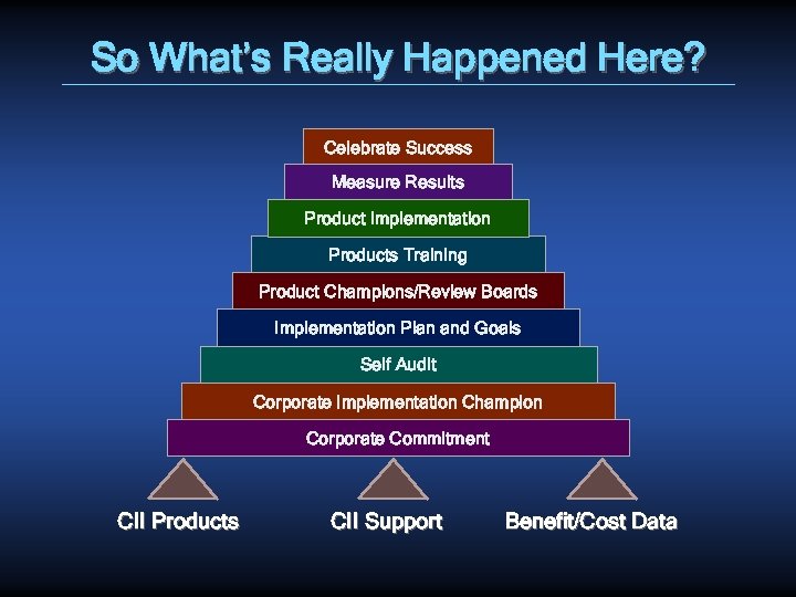 So What’s Really Happened Here? Celebrate Success Measure Results Product Implementation Products Training Product