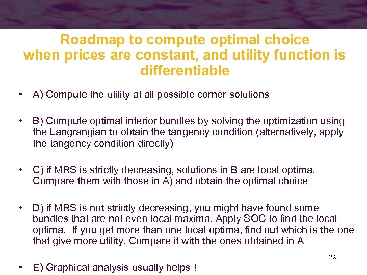 Roadmap to compute optimal choice when prices are constant, and utility function is differentiable