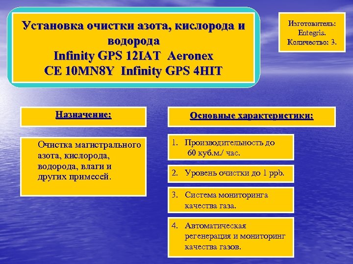 Установка очистки азота, кислорода и водорода Infinity GPS 12 IAT Aeronex CE 10 MN