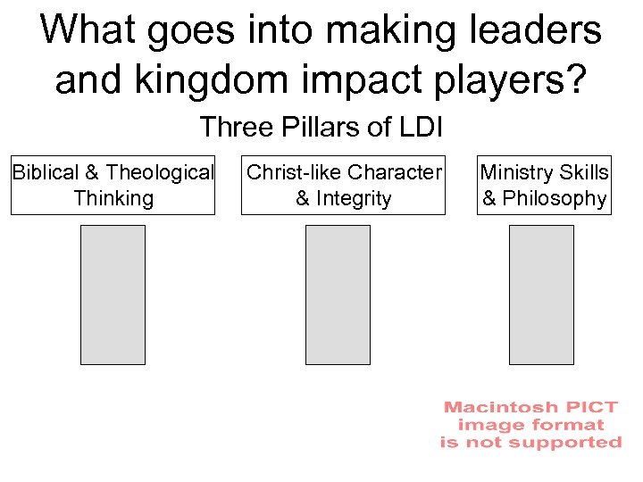 What goes into making leaders and kingdom impact players? Three Pillars of LDI Biblical
