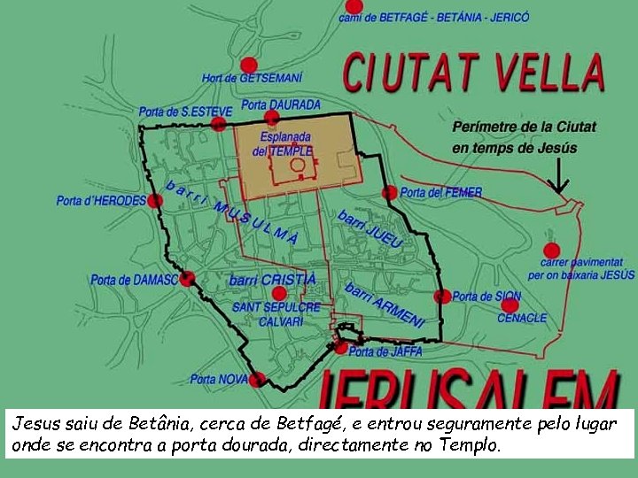 Jesus saiu de Betânia, cerca de Betfagé, e entrou seguramente pelo lugar onde se