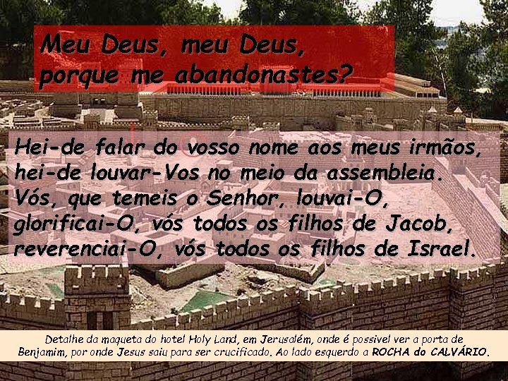 Meu Deus, meu Deus, porque me abandonastes? Hei-de falar do vosso nome aos meus