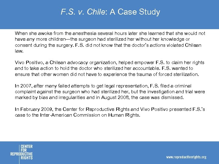 F. S. v. Chile: A Case Study When she awoke from the anesthesia several