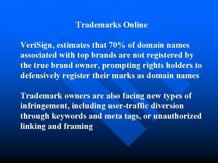 Trademarks Online Veri. Sign, estimates that 70% of domain names associated with top brands