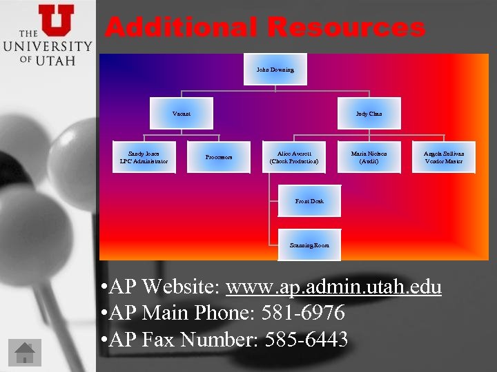 Additional Resources John Downing Vacant Sandy Jones LPC Administrator Judy Chan Processors Alice Averett