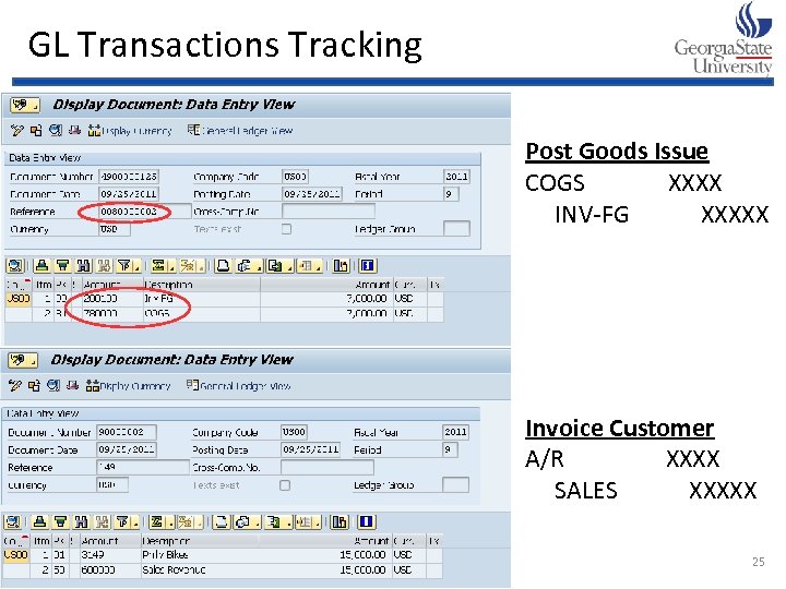 GL Transactions Tracking Post Goods Issue COGS XXXX INV-FG XXXXX Invoice Customer A/R XXXX