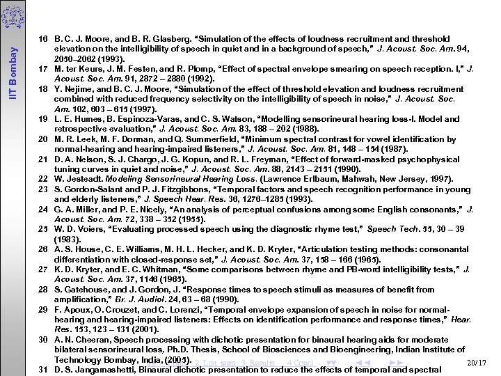  IIT Bombay 16 B. C. J. Moore, and B. R. Glasberg. “Simulation of