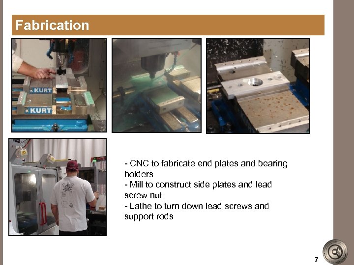 Fabrication - CNC to fabricate end plates and bearing holders - Mill to construct