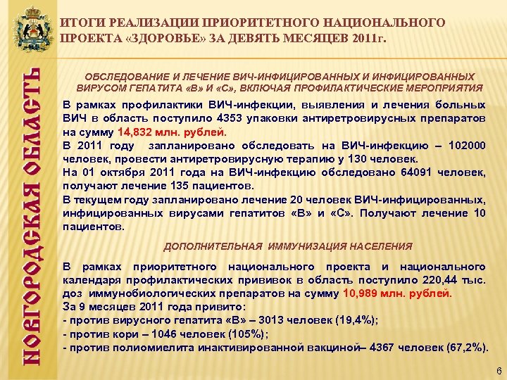 ИТОГИ РЕАЛИЗАЦИИ ПРИОРИТЕТНОГО НАЦИОНАЛЬНОГО ПРОЕКТА «ЗДОРОВЬЕ» ЗА ДЕВЯТЬ МЕСЯЦЕВ 2011 г. ОБСЛЕДОВАНИЕ И ЛЕЧЕНИЕ