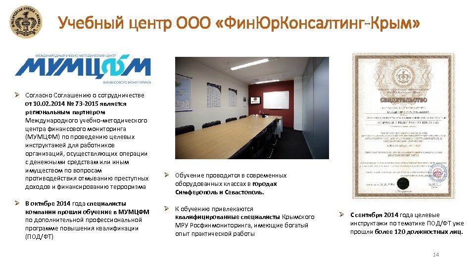 Учебный центр ООО «Фин. Юр. Консалтинг-Крым» Ø Согласно Соглашению о сотрудничестве от 10. 02.