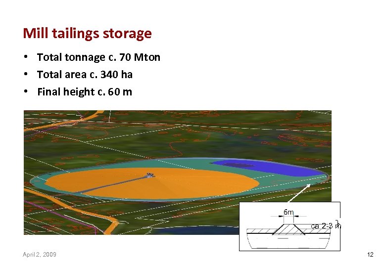 Mill tailings storage • Total tonnage c. 70 Mton • Total area c. 340