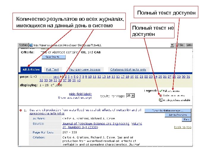 Полный текст доступен Количество результатов во всех журналах, имеющихся на данный день в системе