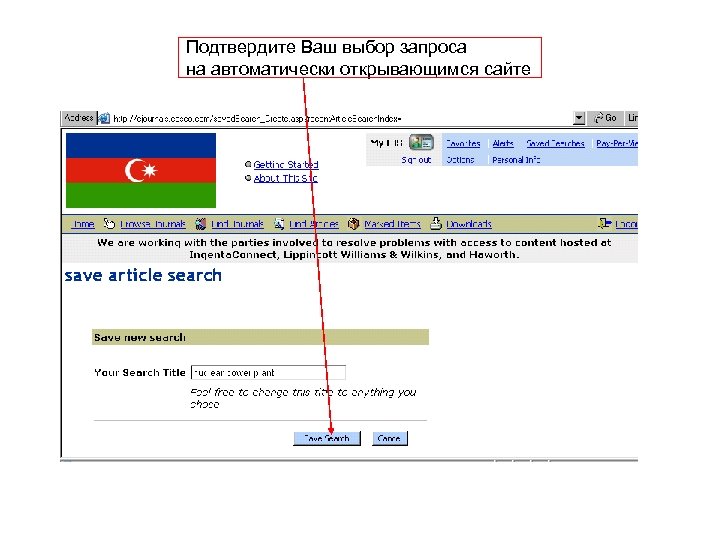 Подтвердите Ваш выбор запроса на автоматически открывающимся сайте 