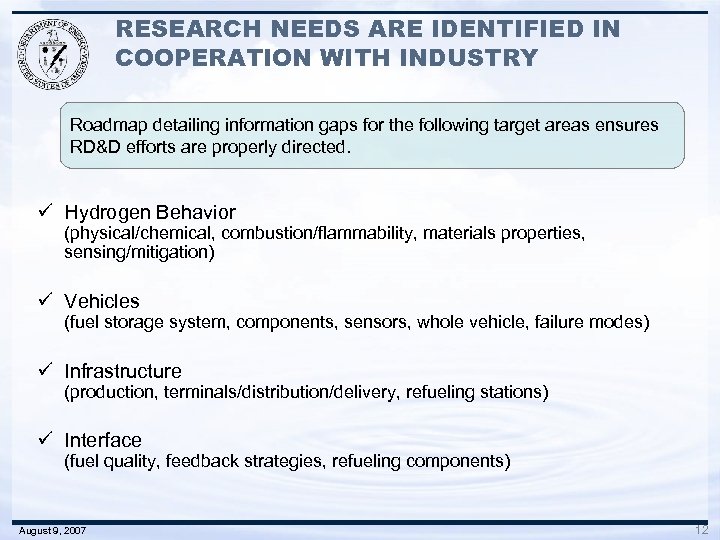 RESEARCH NEEDS ARE IDENTIFIED IN COOPERATION WITH INDUSTRY Roadmap detailing information gaps for the