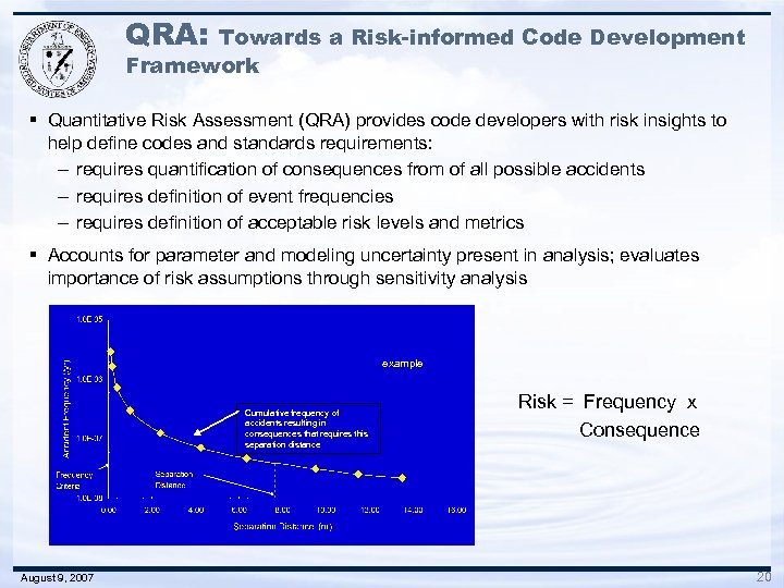 QRA: Towards a Risk-informed Code Development Framework § Quantitative Risk Assessment (QRA) provides code