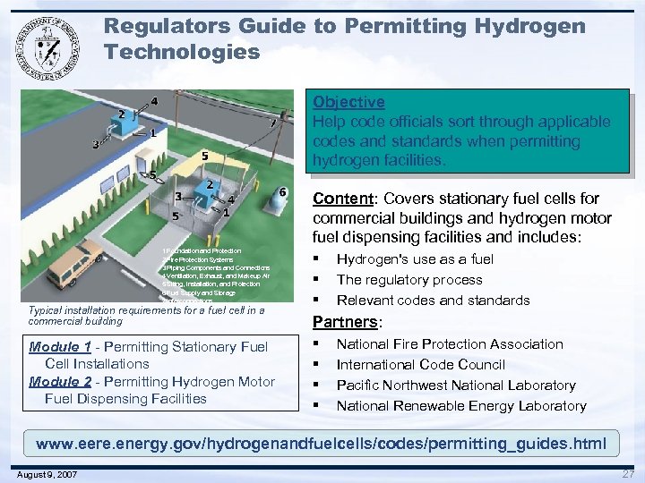 Regulators Guide to Permitting Hydrogen Technologies Objective Help code officials sort through applicable codes