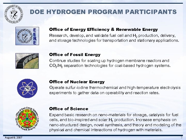 DOE HYDROGEN PROGRAM PARTICIPANTS E E R E Office of Energy Efficiency & Renewable