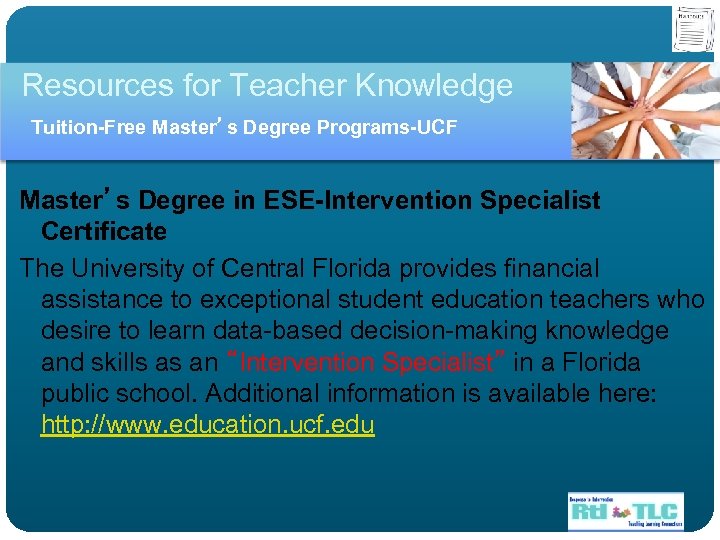 Resources for Teacher Knowledge Tuition-Free Master’s Degree Programs-UCF Master’s Degree in ESE-Intervention Specialist Certificate