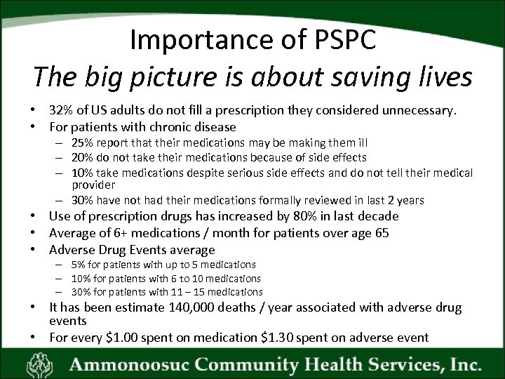 Importance of PSPC The big picture is about saving lives • 32% of US