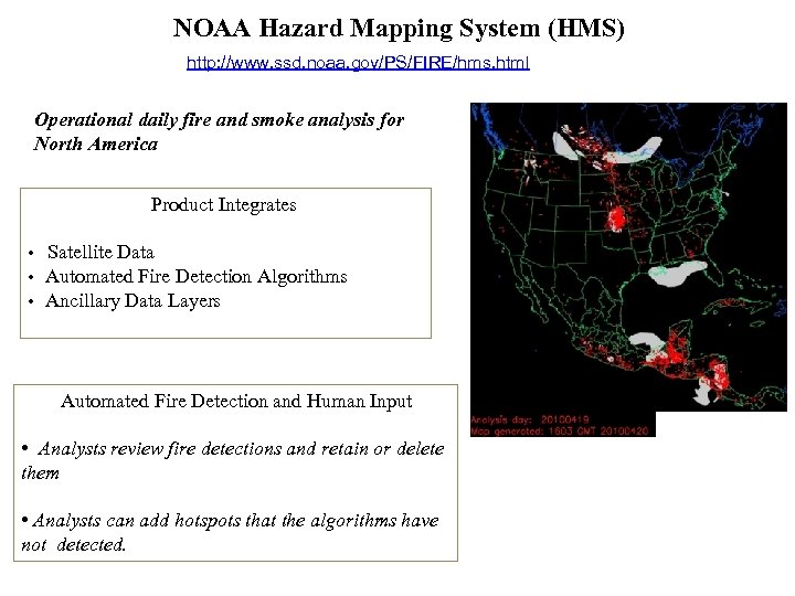 NOAA Hazard Mapping System (HMS) http: //www. ssd. noaa. gov/PS/FIRE/hms. html Operational daily fire