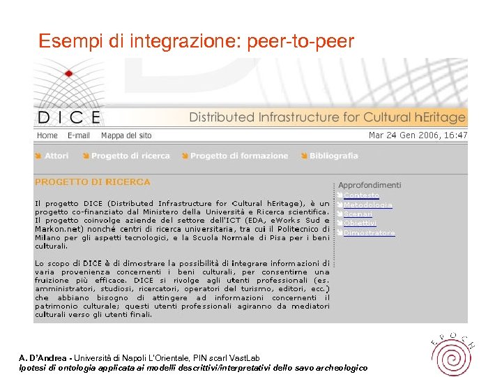 Esempi di integrazione: peer-to-peer A. D’Andrea - Università di Napoli L’Orientale, PIN scarl Vast.
