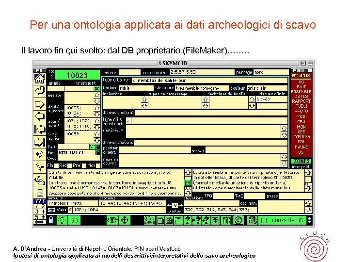 Per una ontologia applicata ai dati archeologici di scavo Il lavoro fin qui svolto:
