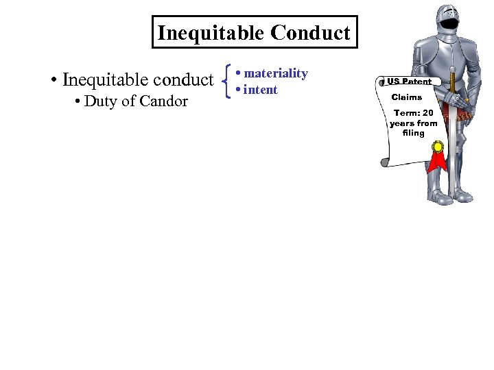 Inequitable Conduct • Inequitable conduct • Duty of Candor • materiality • intent US