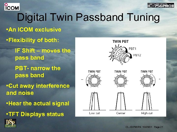 Digital Twin Passband Tuning • An ICOM exclusive • Flexibility of both: IF Shift
