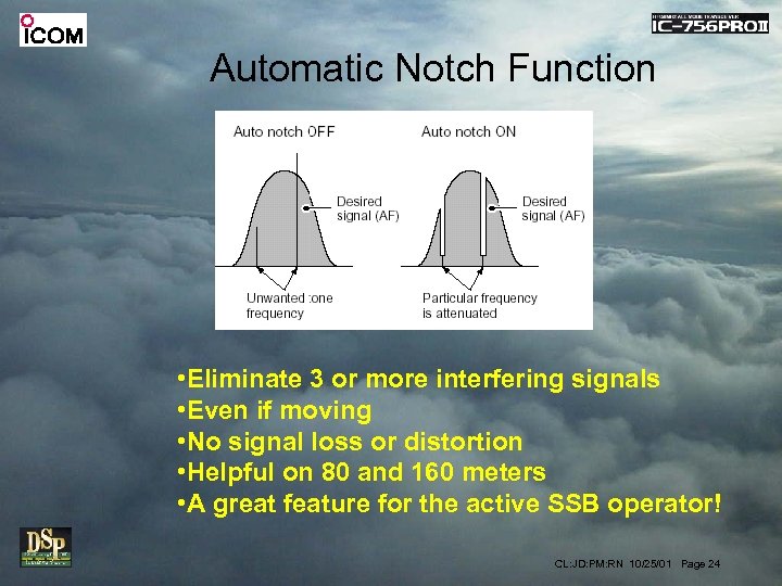 Automatic Notch Function • Eliminate 3 or more interfering signals • Even if moving