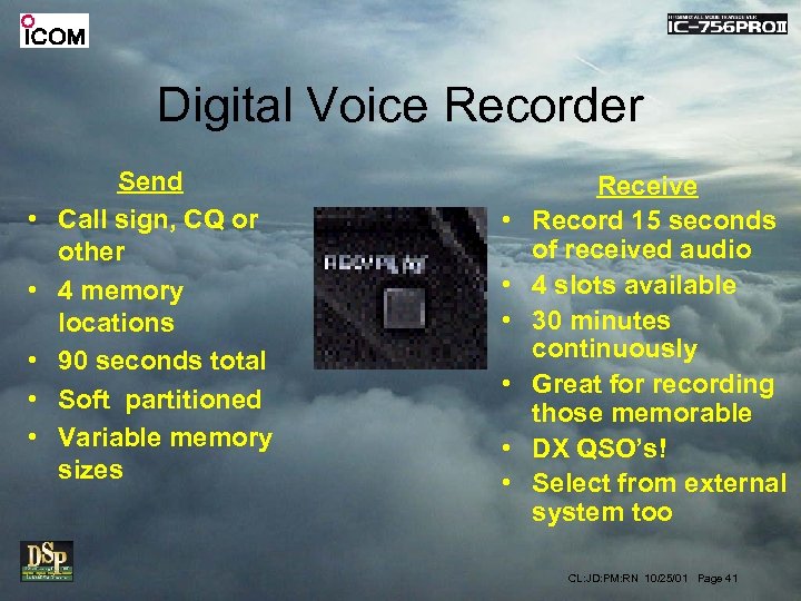 Digital Voice Recorder • • • Send Call sign, CQ or other 4 memory