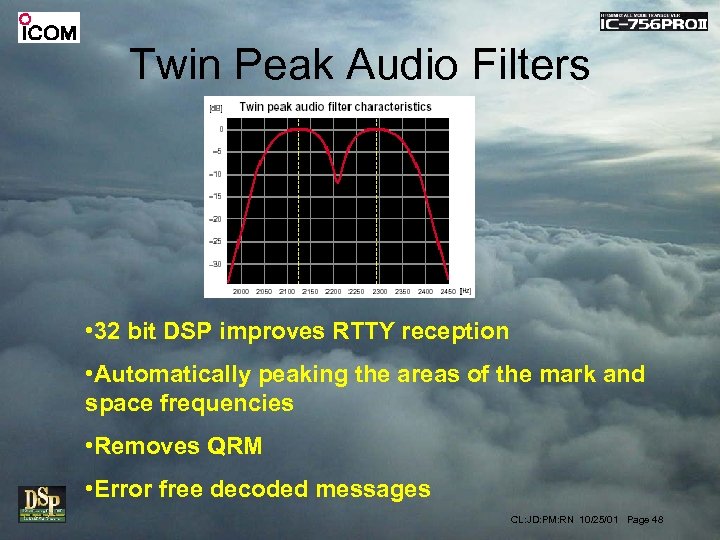Twin Peak Audio Filters • 32 bit DSP improves RTTY reception • Automatically peaking