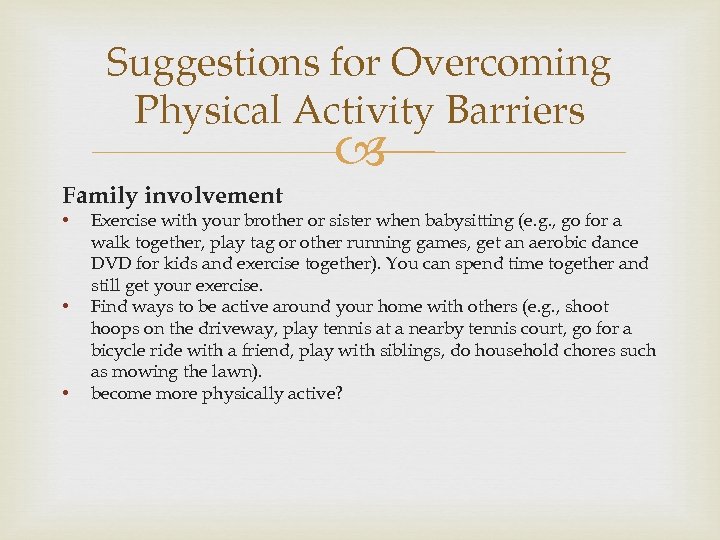 Addressing Barriers To Physical Activity Module B Lesson