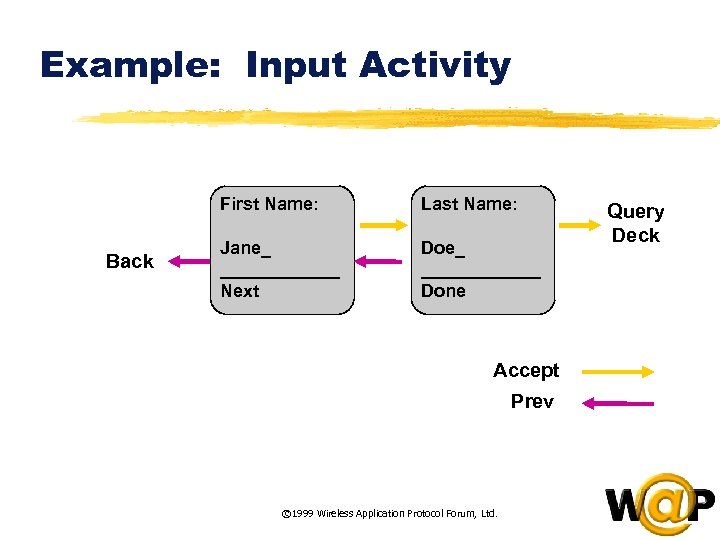 Example: Input Activity First Name: Back Last Name: Jane_ ______ Next Doe_ ______ Done